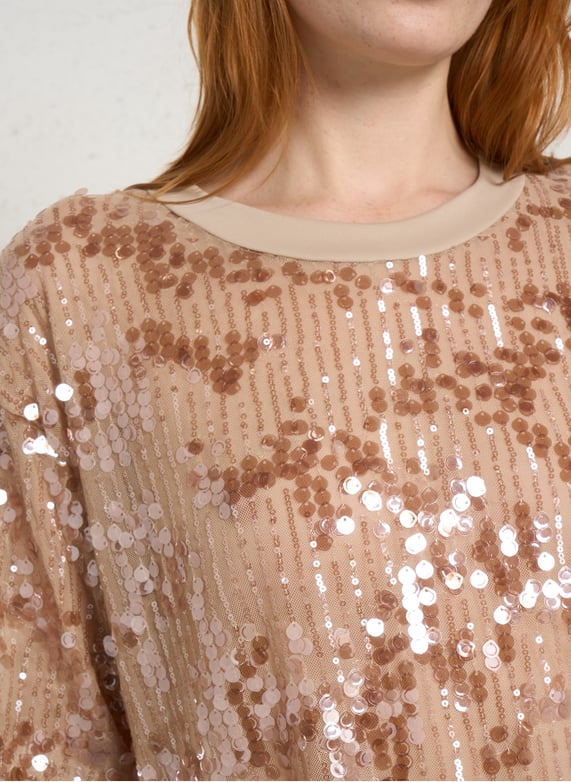 IMPERIAL – Tee-Shirt à Sequins Manches Courtes Rose Cipria