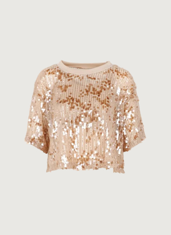 IMPERIAL – Tee-Shirt à Sequins Manches Courtes Rose Cipria