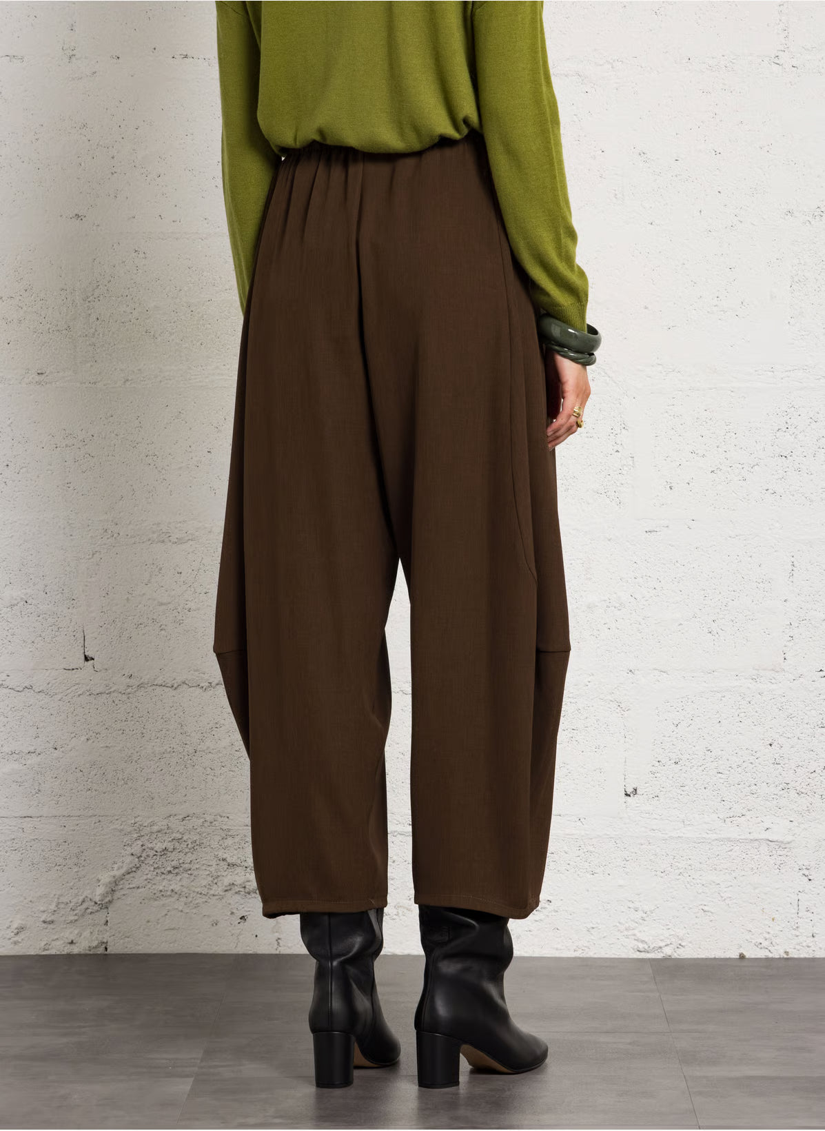 IMPERIAL - Pantalon Large Cropped Taille Elastique Chocolat