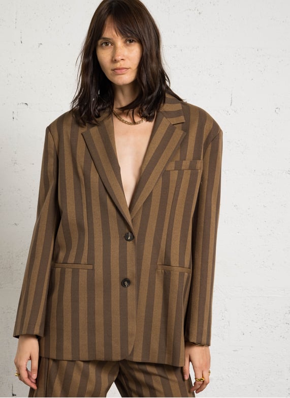 IMPERIAL - Veste Tailleur Oversize Rayée Marron