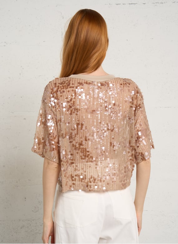 IMPERIAL – Tee-Shirt à Sequins Manches Courtes Rose Cipria