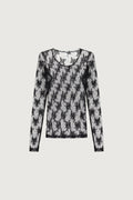 IMPERIAL – Top Transparent Manches Longues à Broderies Florales
