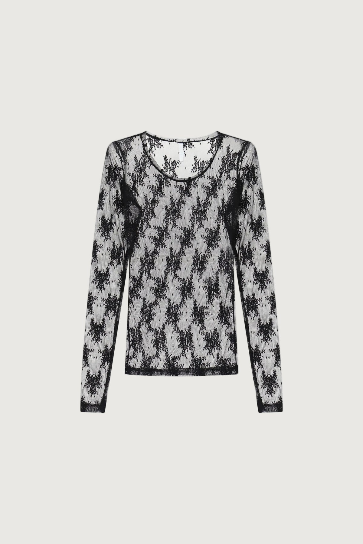IMPERIAL – Top Transparent Manches Longues à Broderies Florales