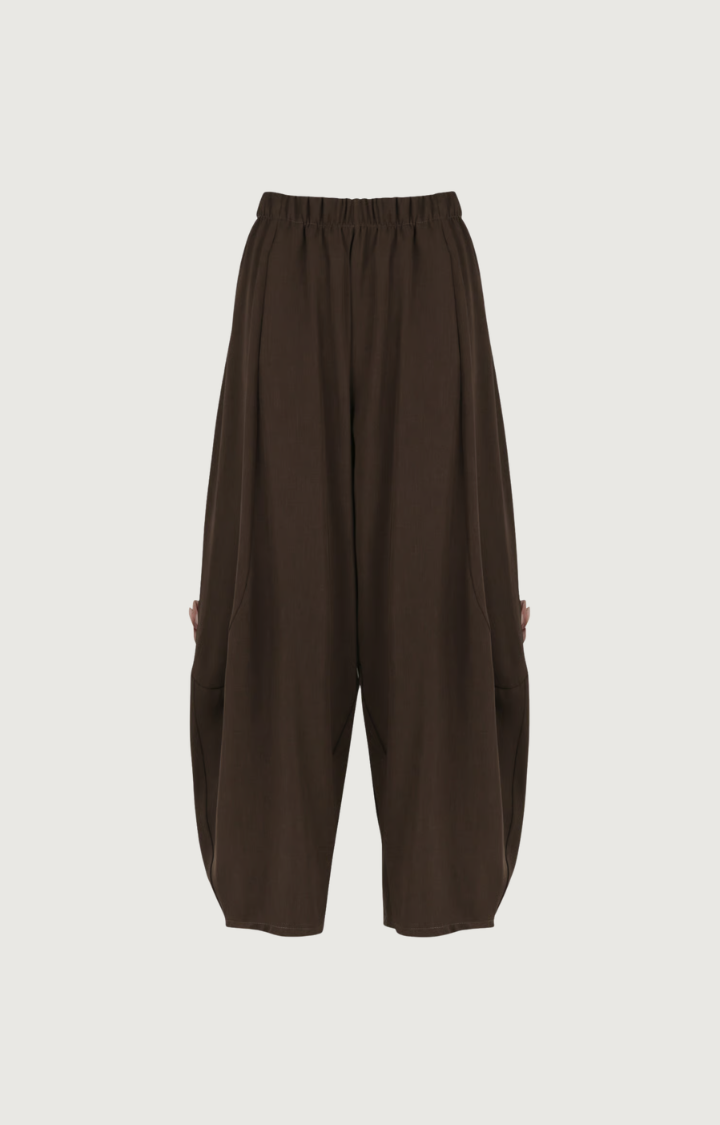 IMPERIAL - Pantalon Large Cropped Taille Elastique Chocolat