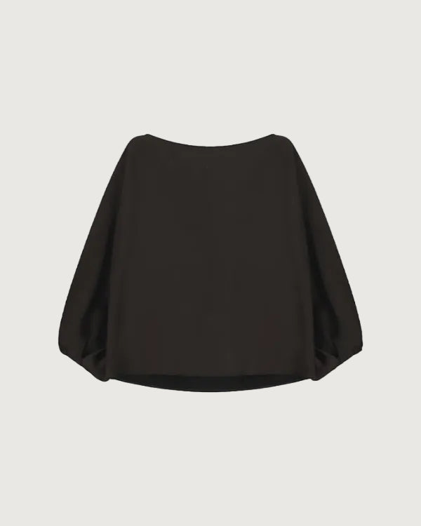 IMPERIAL - Top Col Bateau à Manches Ballon en Crêpe satin