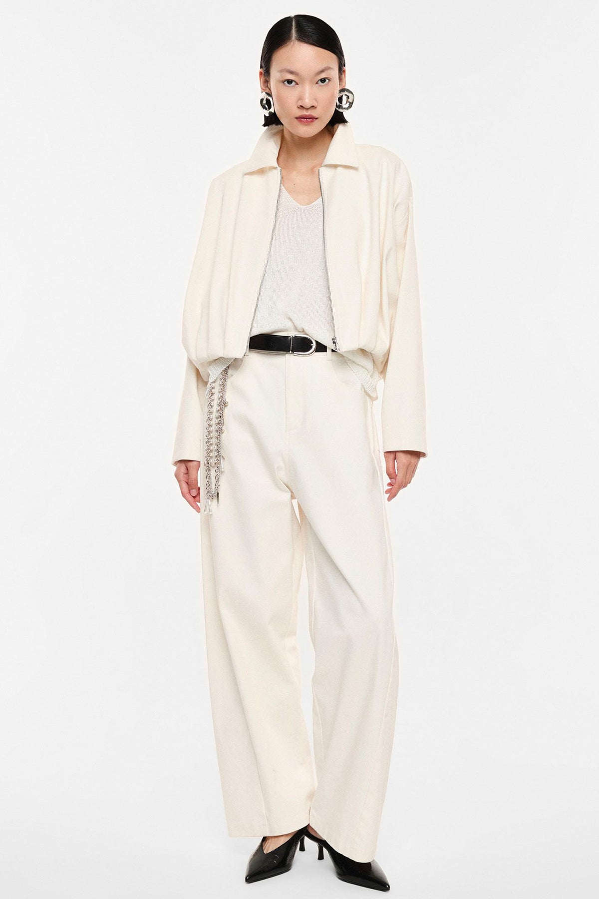 IMPERIAL - Pantalon Large en Coton Mélangé Beige