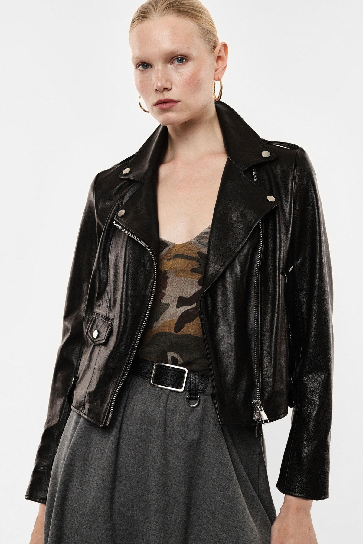 IMPERIAL – Veste en Cuir Noire à Fermeture Zippée Asymétrique