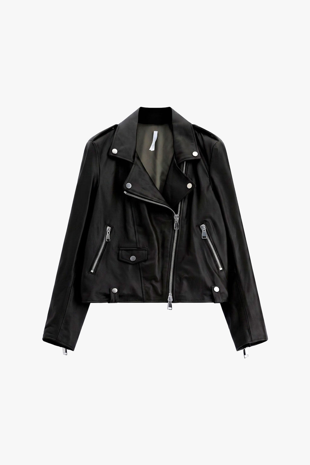 IMPERIAL – Veste en Cuir Noire à Fermeture Zippée Asymétrique