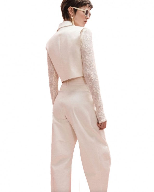 IMPERIAL - Pantalon Barrel Taille Haute Blanc