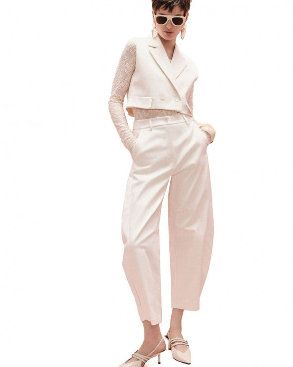 IMPERIAL - Pantalon Barrel Taille Haute Blanc