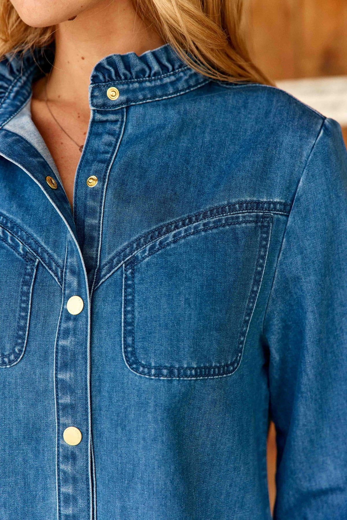 RAYANA – Robe Courte Trapèze en Jean Medium Stone