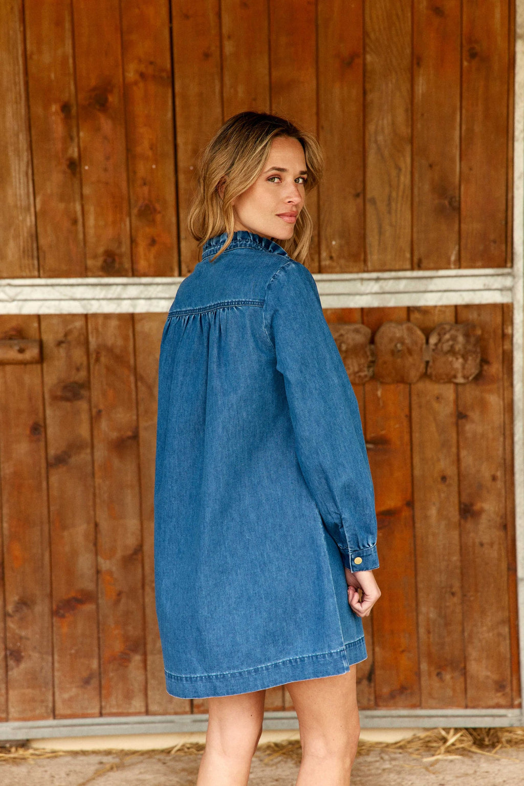 RAYANA – Robe Courte Trapèze en Jean Medium Stone