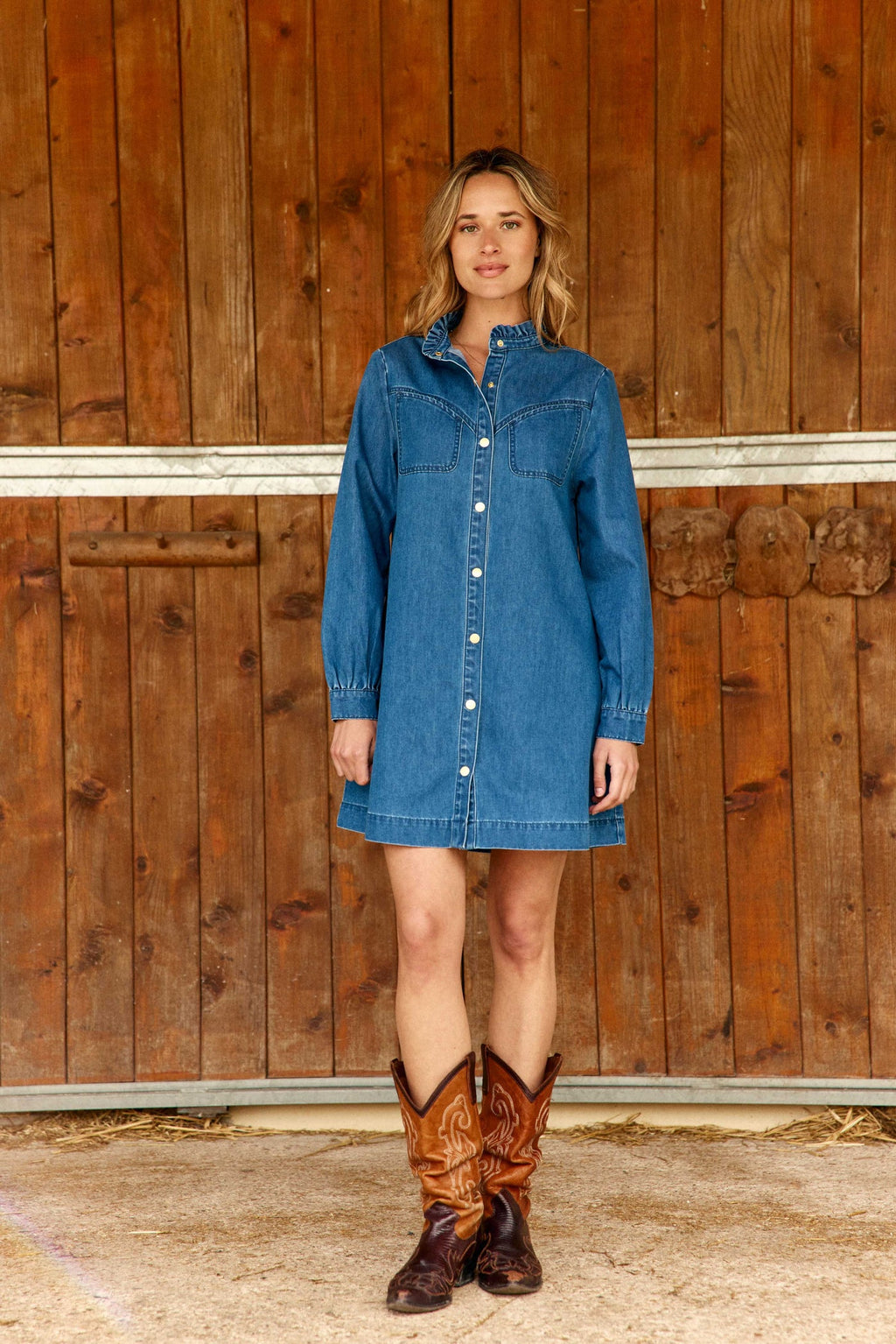 RAYANA – Robe Courte Trapèze en Jean Medium Stone