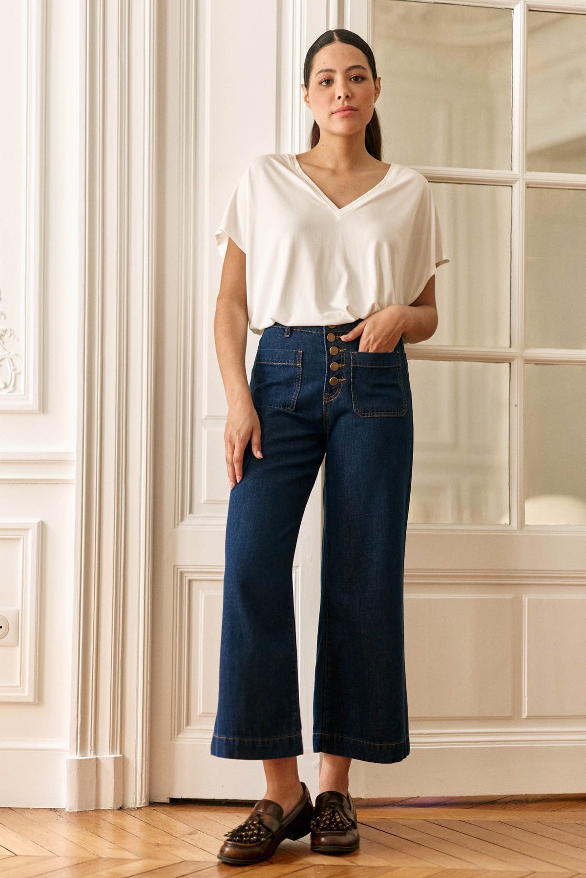 LA PETITE ÉTOILE – Jean Femme Atlanta Large 7/8ème Taille Haute