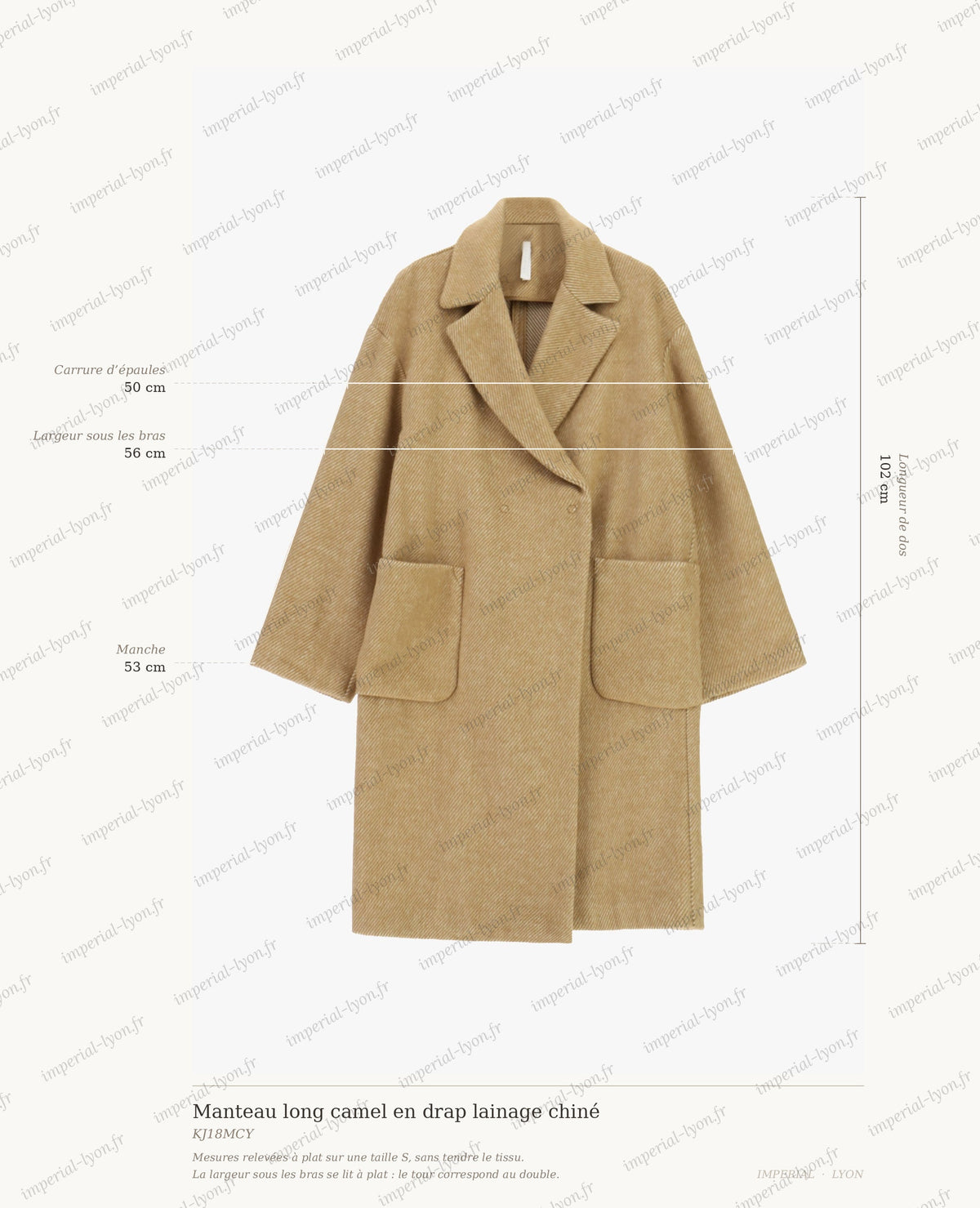 IMPERIAL - Manteau Long Camel en Drap Lainage Chiné