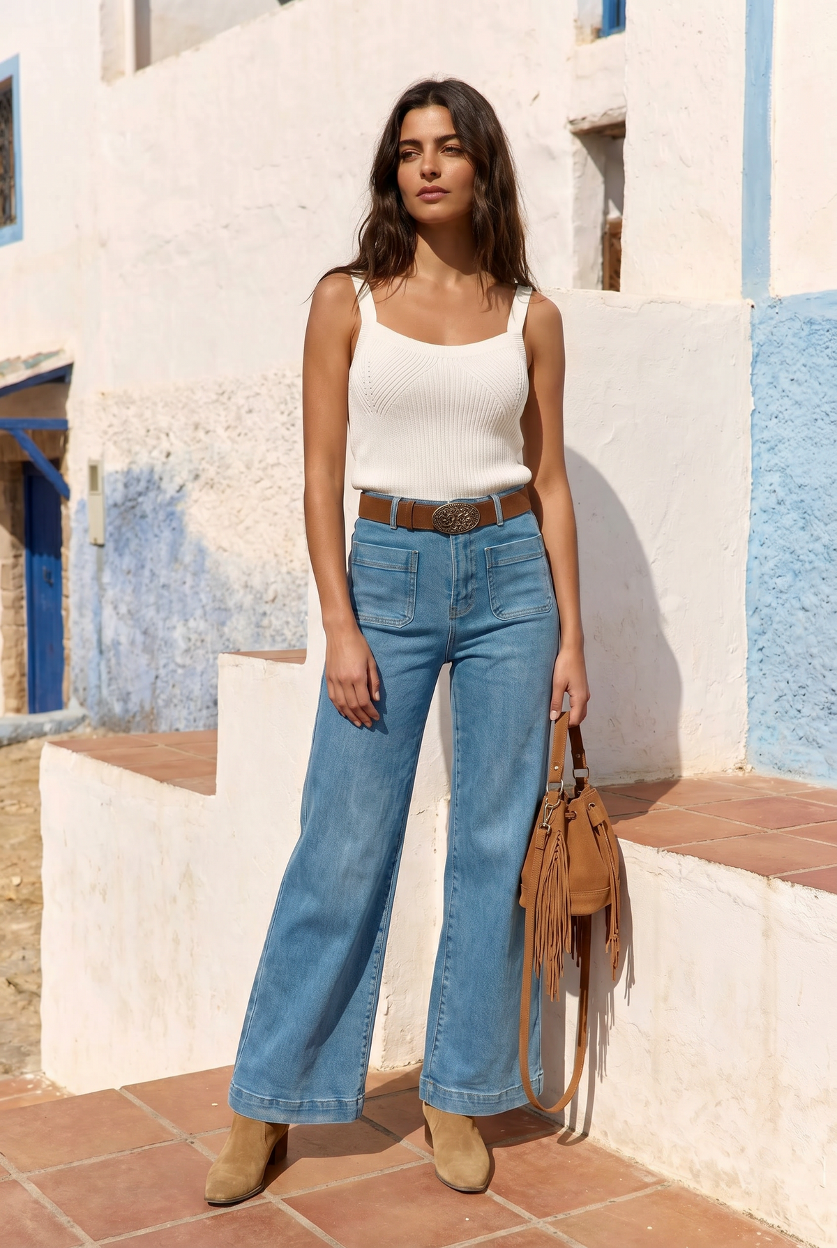 LA PETITE ÉTOILE – Jean Femme Atlanty Large Taille haute Stone