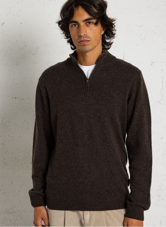 CASUAL FRIDAY – Pull Homme CFKarl Marron à Col Montant Zippé