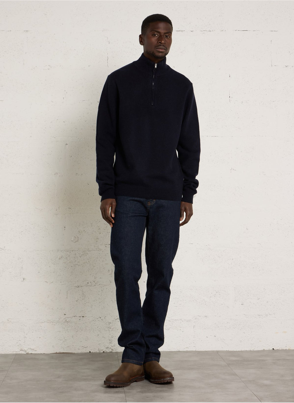CASUAL FRIDAY – Pull Homme CFKarl Dark Navy à Col Montant Zippé