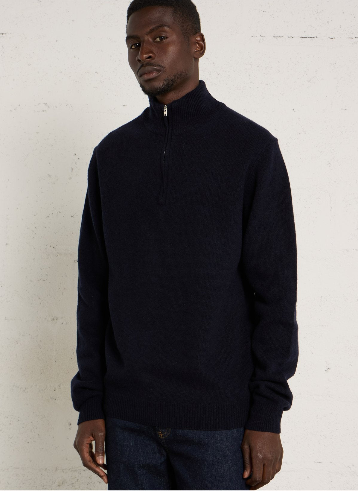 CASUAL FRIDAY – Pull Homme CFKarl Dark Navy à Col Montant Zippé